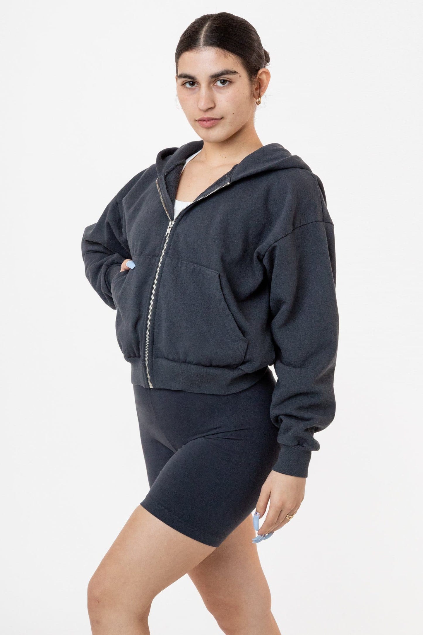 LA APPAREL HF16 - Heavy Fleece Cropped Zip-Up Hoodie