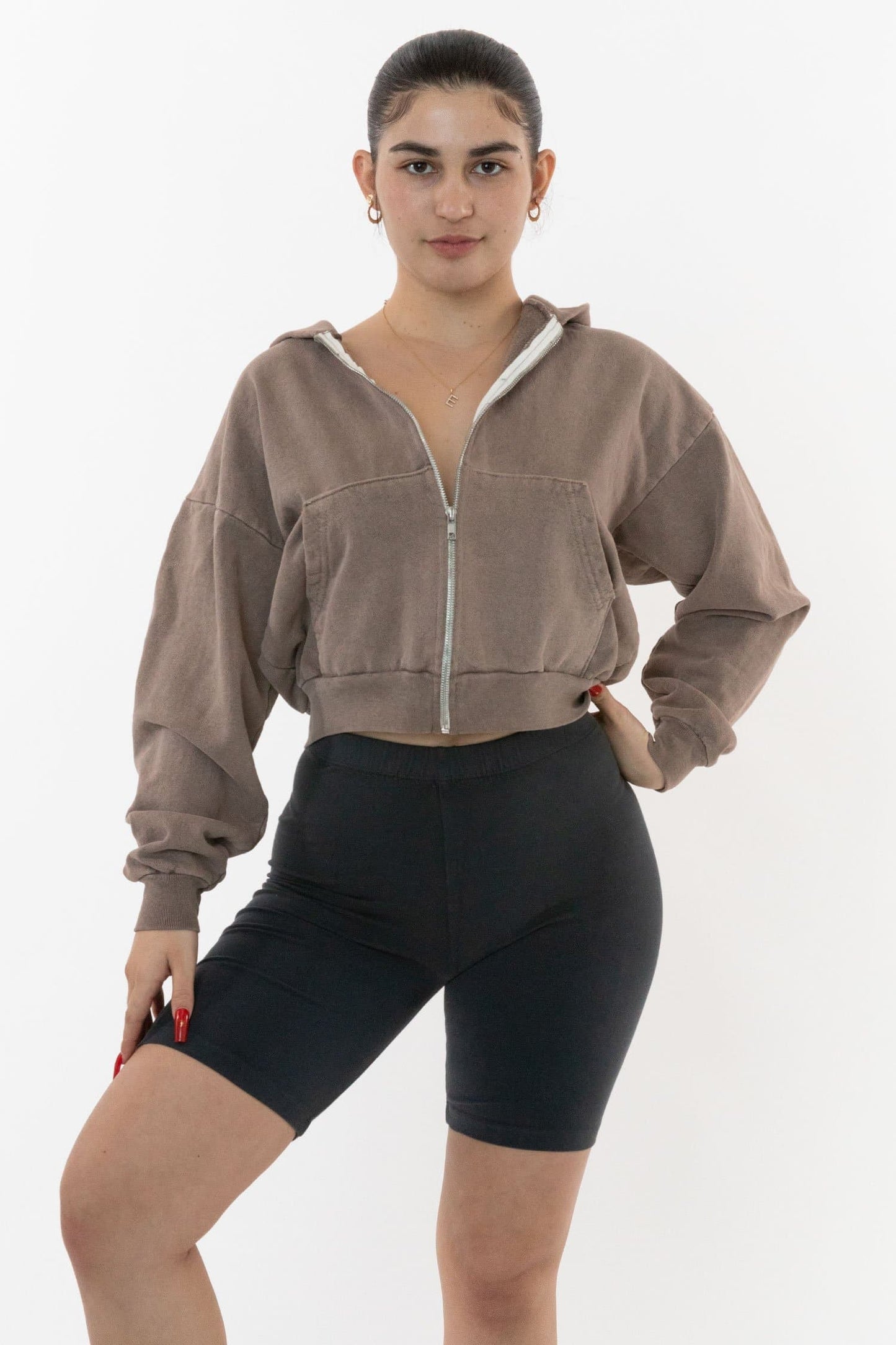 LA APPAREL HF16 - Heavy Fleece Cropped Zip-Up Hoodie