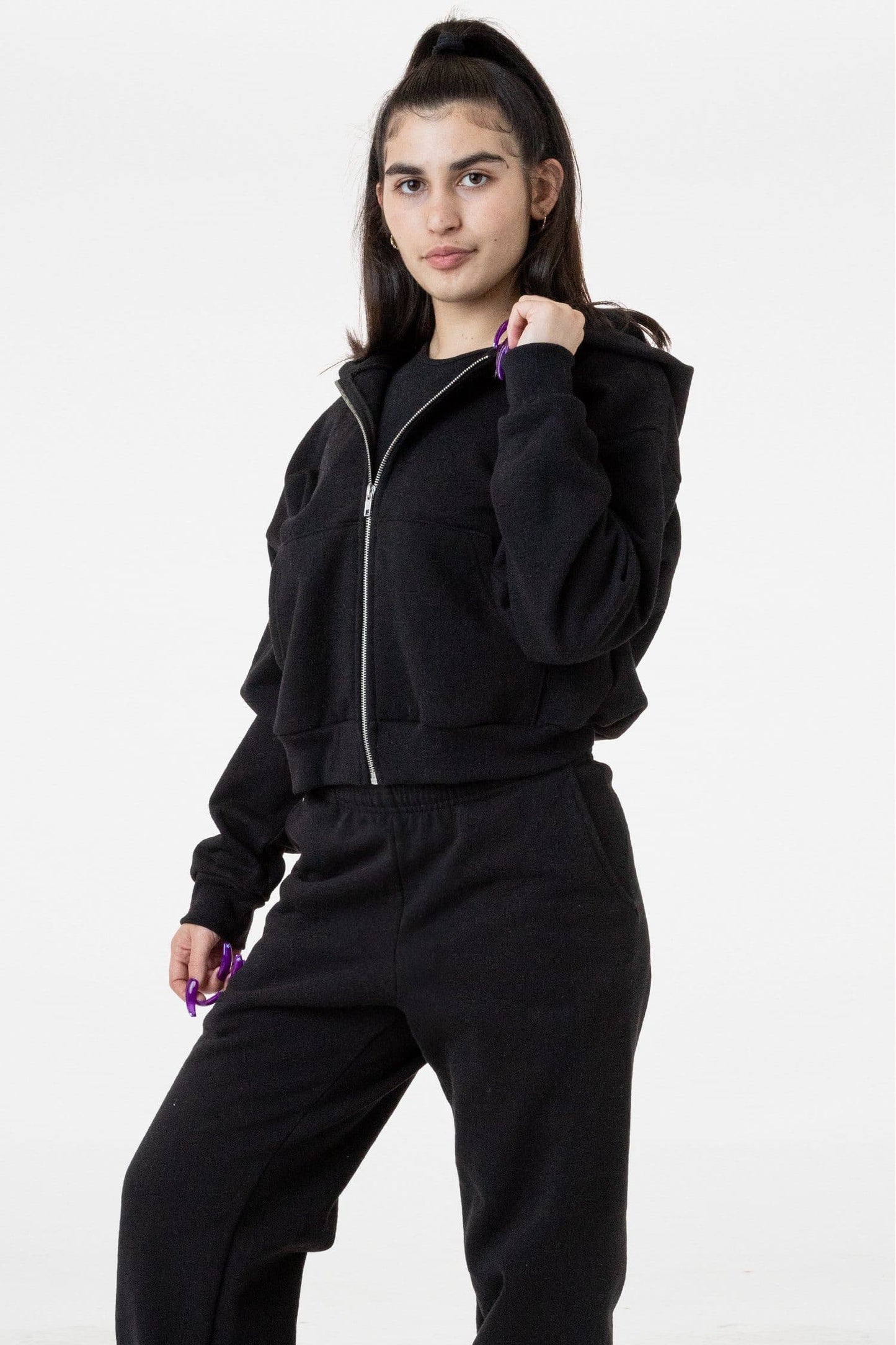 Los Angeles Apparel - HF16 Cropped Heavy Fleece Zip Up Hooded Sweatshirt