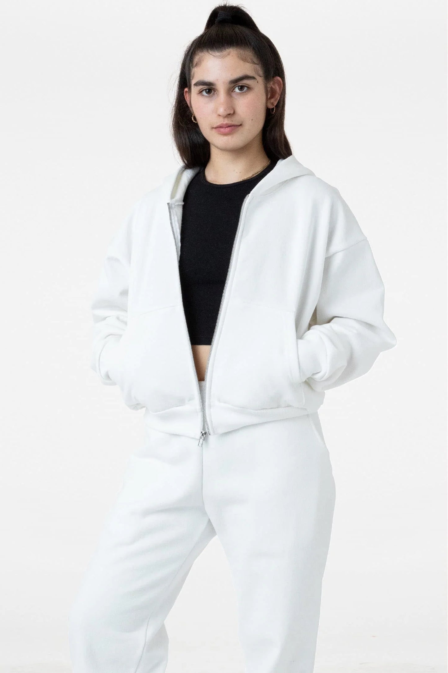Los Angeles Apparel - HF16 Cropped Heavy Fleece Zip Up Hooded Sweatshirt